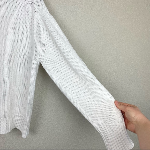 360 Sweater Women's Small White V-Neck Cotton Knit Sweater Button Sleeve Jumper - Picture 12 of 15